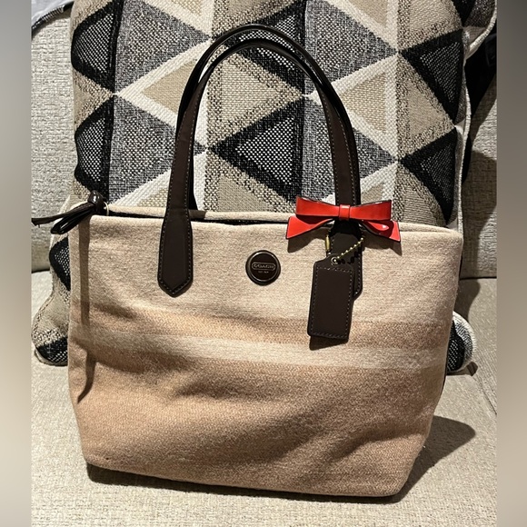 Coach Handbags - Coach Signature Stripe Wool Lunch Tote